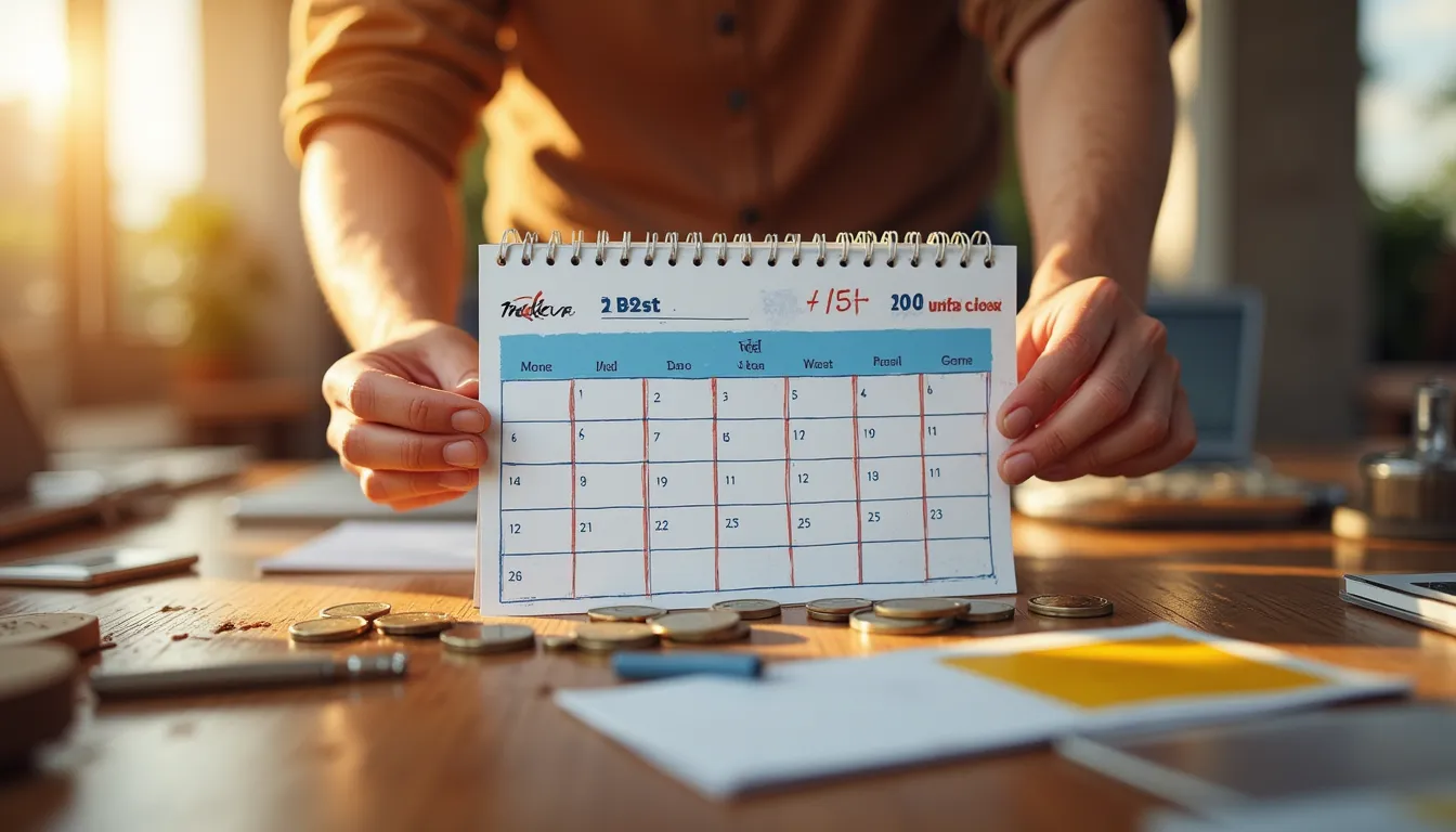 Kalender mit Spar-Challenge, Münzen stapeln sich